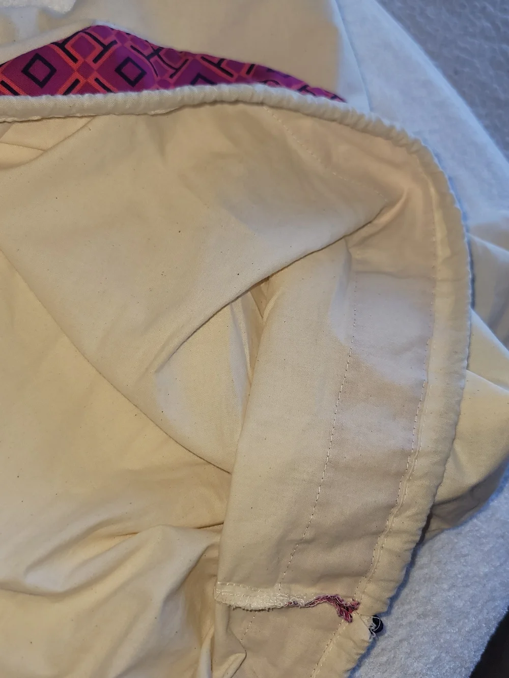 Large Tory Burch Cream Drawstring Dust Bag with Purple Geometric Trim